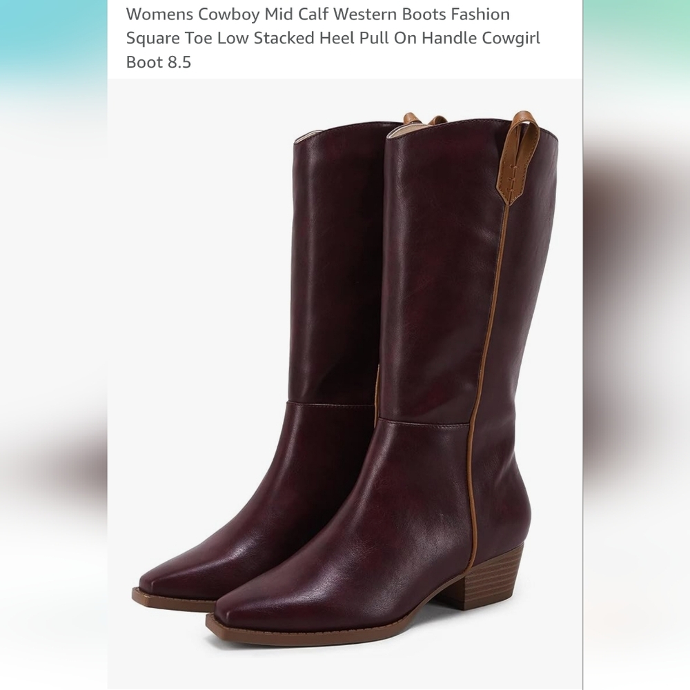 Amazon Essentials Women's Dark Brown Mid-Calf Heeled Boots. Never Worn